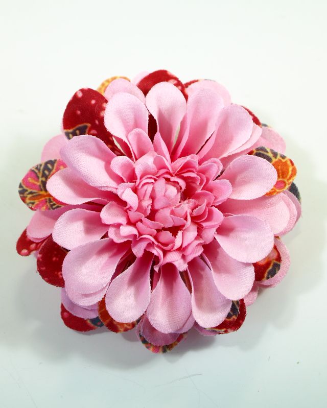 コサージュ 髪飾りの専門店 あーとみゆき コサージュ 髪飾り 両用タイプ 和柄ダリア ピンク レッド