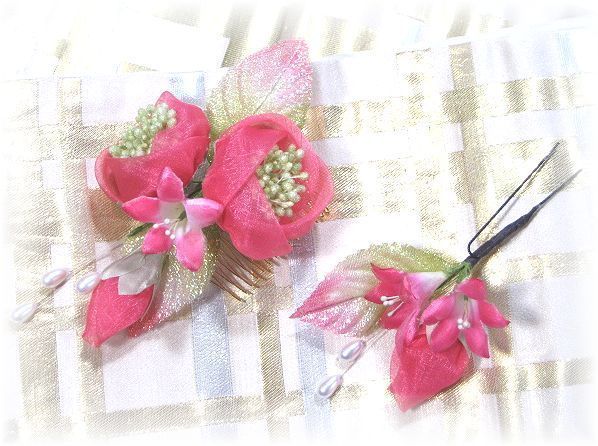 S-2041 和・洋両用髪飾り　大小２点セット（ワイン）