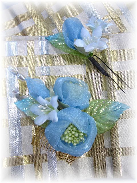 S-2041 和・洋両用髪飾り　大小２点セット（ブルー）