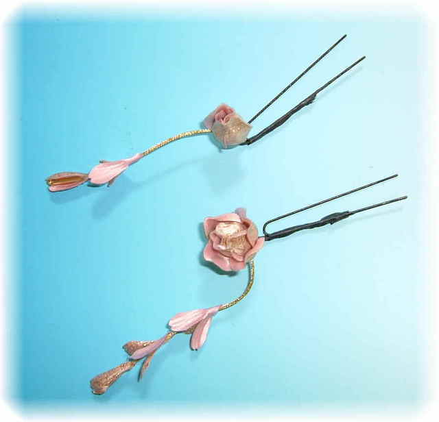薔薇と藤の和装髪飾り