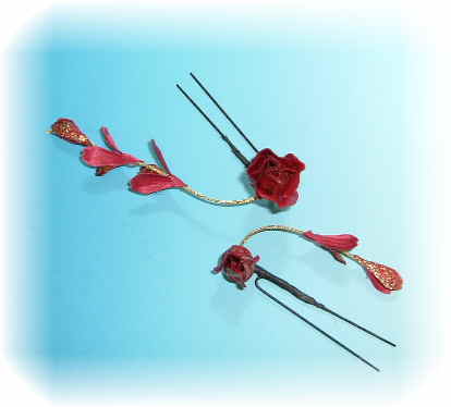 薔薇と藤の和装髪飾り